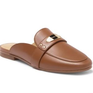 MK Plate Michael Kors Open Back Flats Luggage Color 6.5